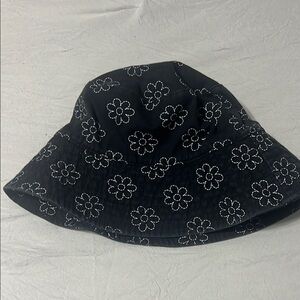 Floral Embroidered Kids Bucket Hat - Black and White